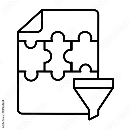 Picked file of puzzle game thin line icon, data hoarding concept. Vector graphics. File of media content with arrange button sign on white background, style icon mobile or web design.