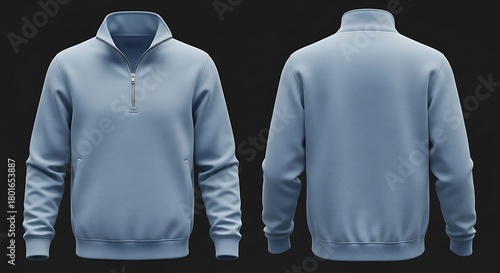 3D mockup of a baby blue color of Quarter Zip Sweatshirt