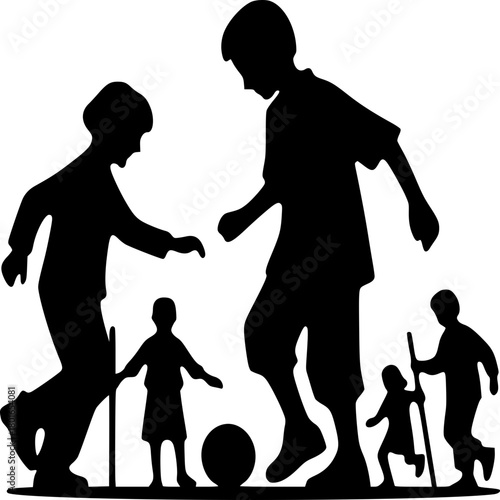 Dynamic Duo on the Field: Silhouette of two young boys, deeply engrossed in a thrilling game of soccer, their figures stand out against a backdrop. Depicting the essence of childhood.