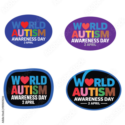 World Autism Awareness Day 2 April Blue Oval Sticker Design with Multicolor Text