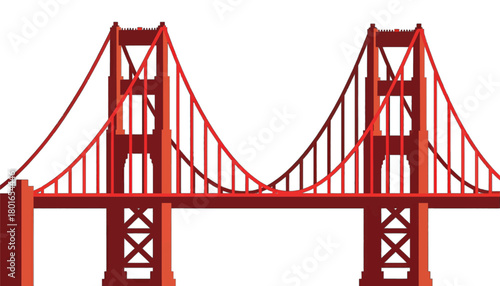 Red Suspension Bridge Isolated Object
