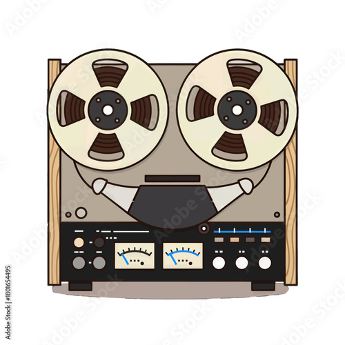 Retro Reel-to-Reel Tape Recorder Illustration
