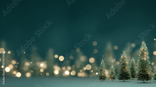 Christmas background with evergreen trees and soft bokeh lights creating a festive atmosphere