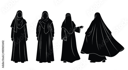 Elegant Muslim women wearing traditional black modest clothing styles