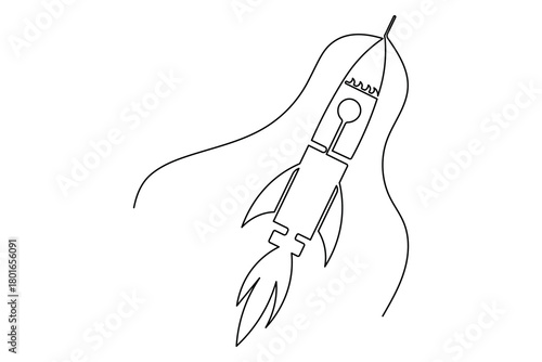 Minimalist style rocket illustration continuous line drawing futuristic design