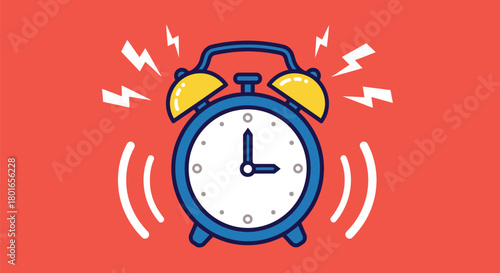 Ringing alarm clock illustration for wake up reminder concept