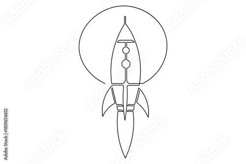  Rocket ship simple outline single line art illustration isolated design