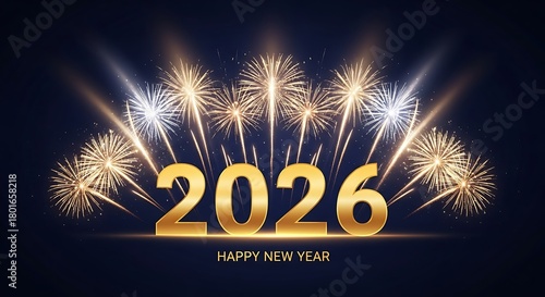 Golden 2026 numerals illuminated by a spectacular display of fireworks against a dark night sky celebrating the upcoming new year with a festive and celebratory atmosphere