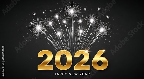 Golden 2026 text with a spectacular white firework display against a dark background celebrating the upcoming new year s eve