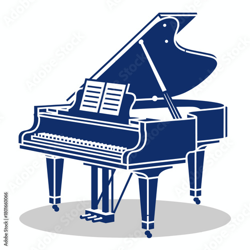 Grand piano vector illustration, minimal, isolated on white, shadow included