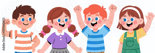 Happy children celebrating in colorful flat design illustration