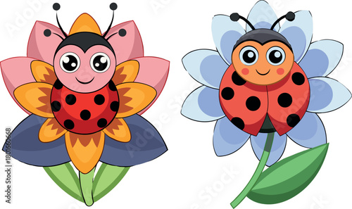 ladybug clipart, bee vector illustration, insect cartoon art, cute bug design, butterfly and ladybird artwork, spring insect clipart, garden bug vector, adorable creature illustration, nature bugs des