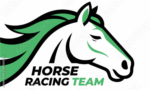 Horse racing team logo with green and black design isolated