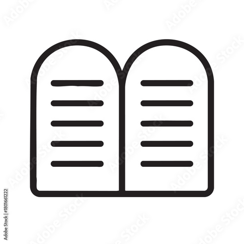 a simple black and white line illustration depicting two stone tablets with horizontal lines representing text