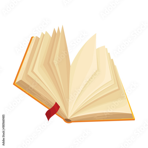 Old open book with empty page. Wisdom or education concept. Vintage library design element. Ancient writing stationery symbol for poetry work or education