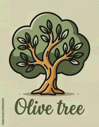 Olive tree vector illustration, minimal design, isolated.