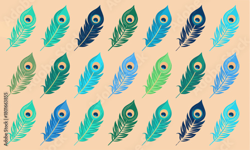 Peacock feathers seamless pattern, colorful vector illustration