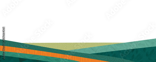 Abstract farm field collage horizontal background. Agriculture banner backdrop, nature landscape vector textured illustration. Green decorative header, eco design, rural template, ecology art layout