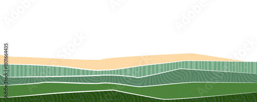 Abstract agriculture field or farm card background. Vineyard valley collage pattern, spring countryside landscape, ecology banner template. Summer backdrop, organic design, eco green flyer layout