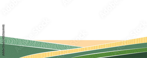 Abstract agriculture field or farm card banner background. Vineyard valley pattern, countryside landscape, eco horizontal panorama template. Nature backdrop, organic green webpage header layout design