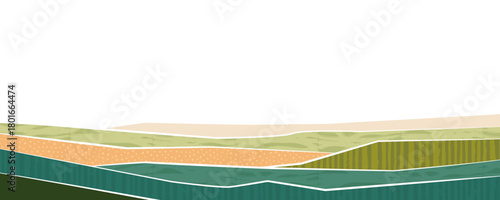Abstract agricultural field landscape banner background. Nature, ecology, organic, environment vector illustration. Web banner or template of clean green environment. Countryside with colorful texture