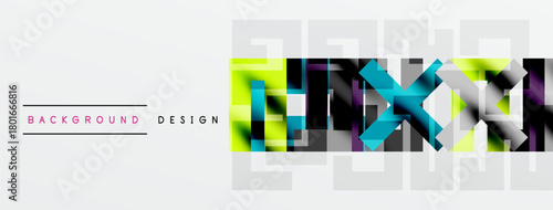 Abstract geometric pattern. Vibrant colors overlap white space. Modern design elements create dynamic visual texture.