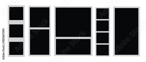 Vector Shape Graphic Design Illustration Element Icon Set with Photo Collage Frame Grid Layout Templates, Isolated Modern Wall Gallery Composition Collection for Business Signs