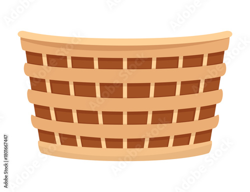 Baskets autumn for harvest, icon. co basket for grocery products. Wicker basket with isolated on white. Cartoon flat vector illustration