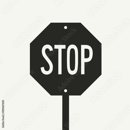 Stop sign in black on white background indicates halt. This stop sign warns drivers and pedestrians, showing caution. Use this stop sign image for traffic safety campaigns.