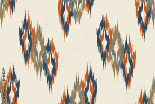 Abstract ikat pattern for seamless ethnic art in tribal and folk style. Print Aztec geometric ornament. Geometric pattern seamless color oriental.Design for fabric, carpet, wallpaper, clothing.