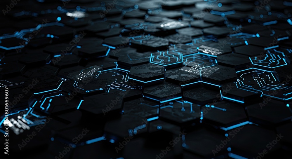 Fototapeta premium Abstract digital hexagon pattern background with illuminated circuits