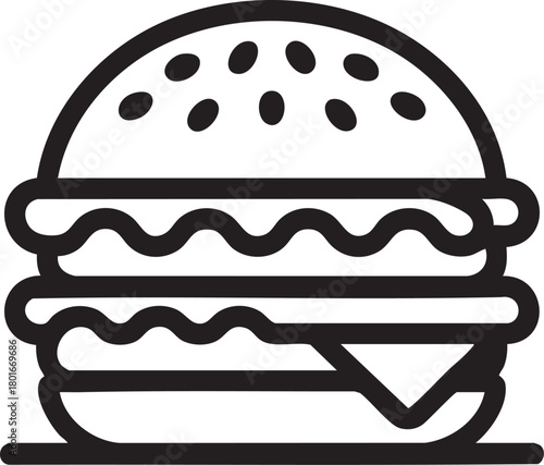 Black outline hamburger icon with sesame seeds symbol