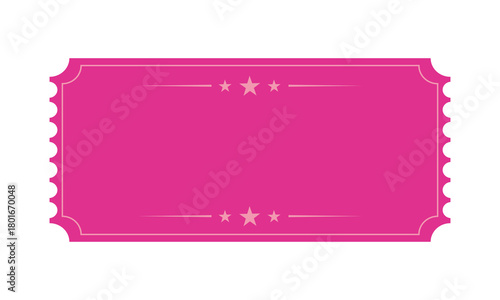 Vector Graphic Pink Decorative Ticket Illustration with Star Symbol and Elegant Frame, Isolated Vintage Coupon Pass Label Design for Business Signs Collection