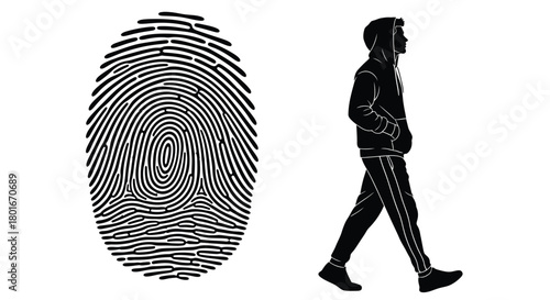 Privacy concept with hooded figure and fingerprint identity theft risk