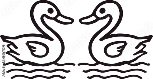 Symmetrical Outline Ducks on Water