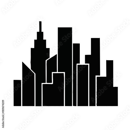 Abstract city skyline illustration: vector silhouette of urban architecture, buildings, and skyscrapers representing business and finance
