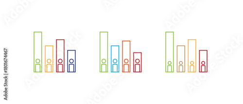 Vector file folder icons set, colorful outline document binders for office organization, business archive storage, graphic design elements and symbols isolated