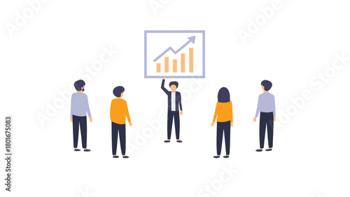 Corporate leader motivating a diverse team with a rising growth chart symbolizing success and teamwork in a business environment suitable for presentations and marketing materials