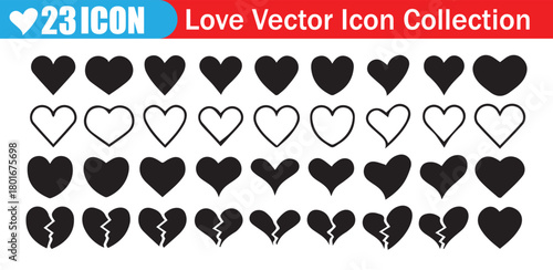 Romantic Heart Symbols Pack.  Solid, Outline, and Broken Heart Icons. Vector illustration eps 10