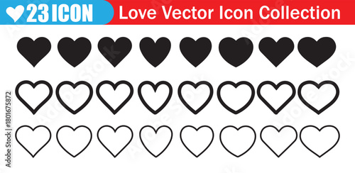 Heart Black Love Logo Variations. Various simple vector heart love icon. Valentine's Day. Solid, Outline, and Broken Heart Icons. Vector illustration 