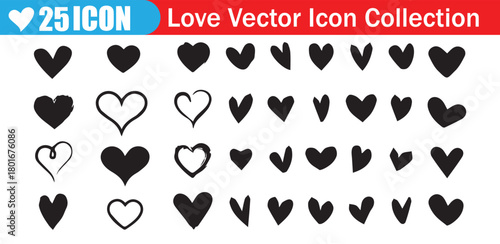 Heart Outline and Filled Love Icon Set Collection. set of hearts for Valentine's day. Holiday of all lovers. Valentine's Day
