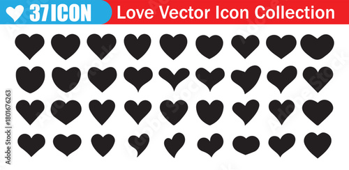 Black shape heart icon, vector set heart shape, lovers on Valentines day. Vector illustration 