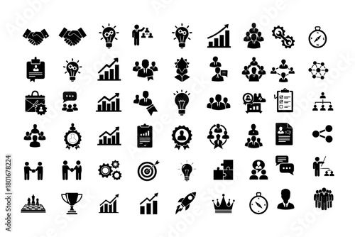 Silhouette pack of 40 black Business Growth and Success icon set