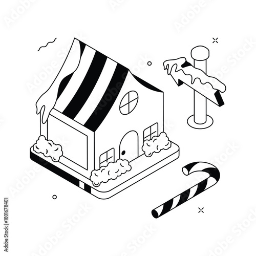 Snowy winter house decorated for the Christmas holidays isometric illustration