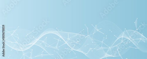 Abstract tech network connection dots. Digital background and big data technology. Blue background with plexus lines. Geometric background with abstract mesh