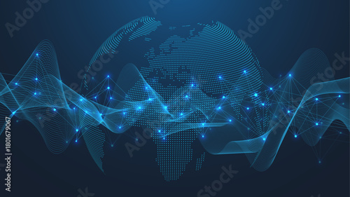 Global network connection banner design template. Header social network communication in the global business concept. Big data visualization. Internet technology