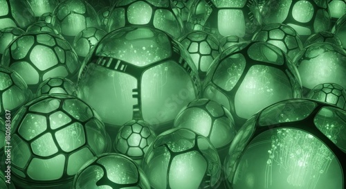 Abstract Green Spheres with Geometric Patterns - Modern Design.