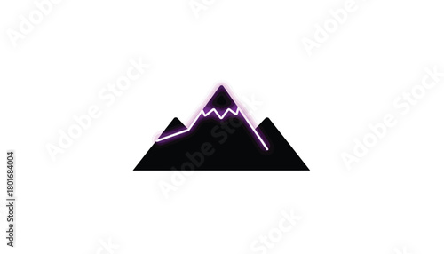 Minimalist mountain icon with neon outline simple flat design element isolated on white background