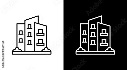 Apartment Building  White Icon Set Design