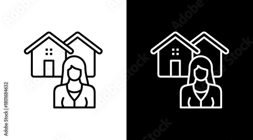 Real Estate Agent  White Icon Set Design